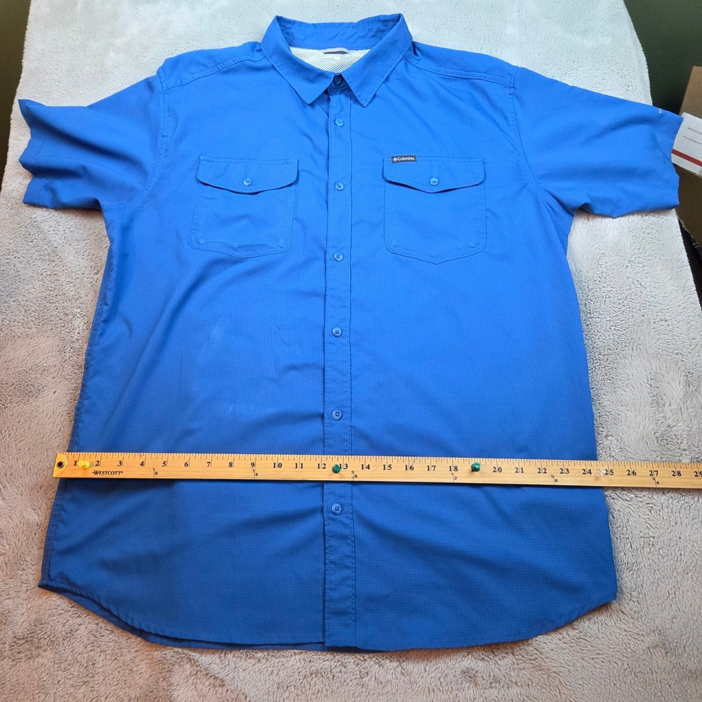 Columbia Omni-Wick Grid Short Sleeve Button Down Shirt Mens XL Blue
